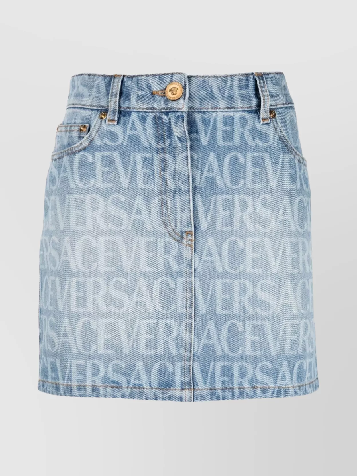 Shop Versace Leather A-line Skirt With Belt Loops In Blue