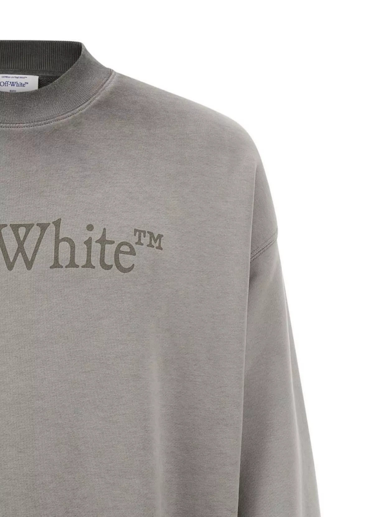 Off-white Crew Neck Long Sleeve Sweatshirt With Ribbed Cuffs In Gray