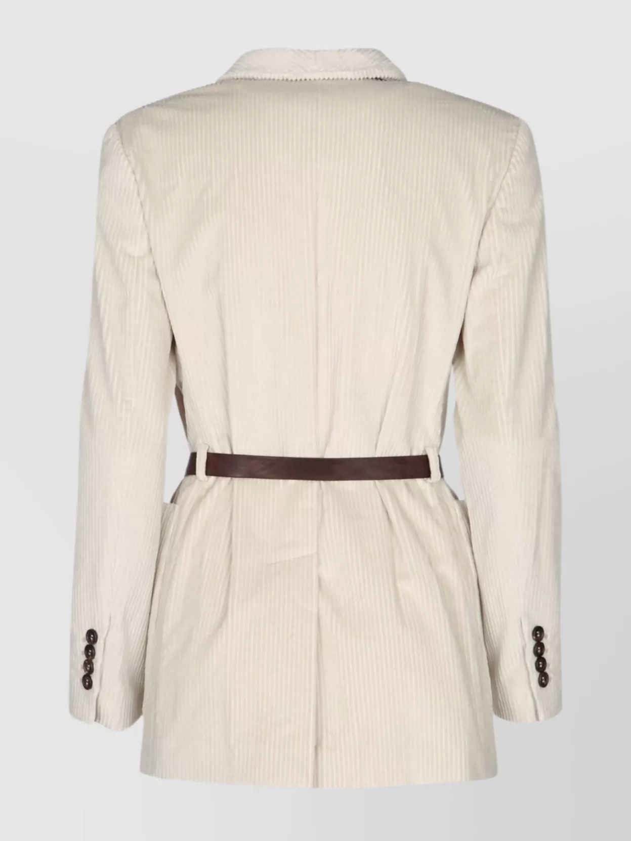 Brunello Cucinelli Waist Belted Jacket With Pockets And Lapel In White