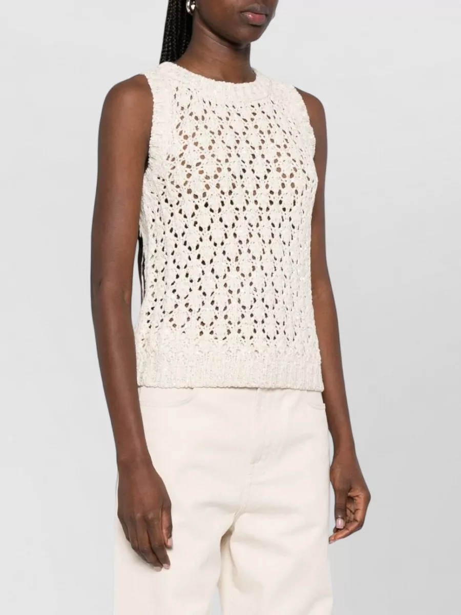 Fabiana Filippi Sleeveless Top Round Neck Crochet Texture