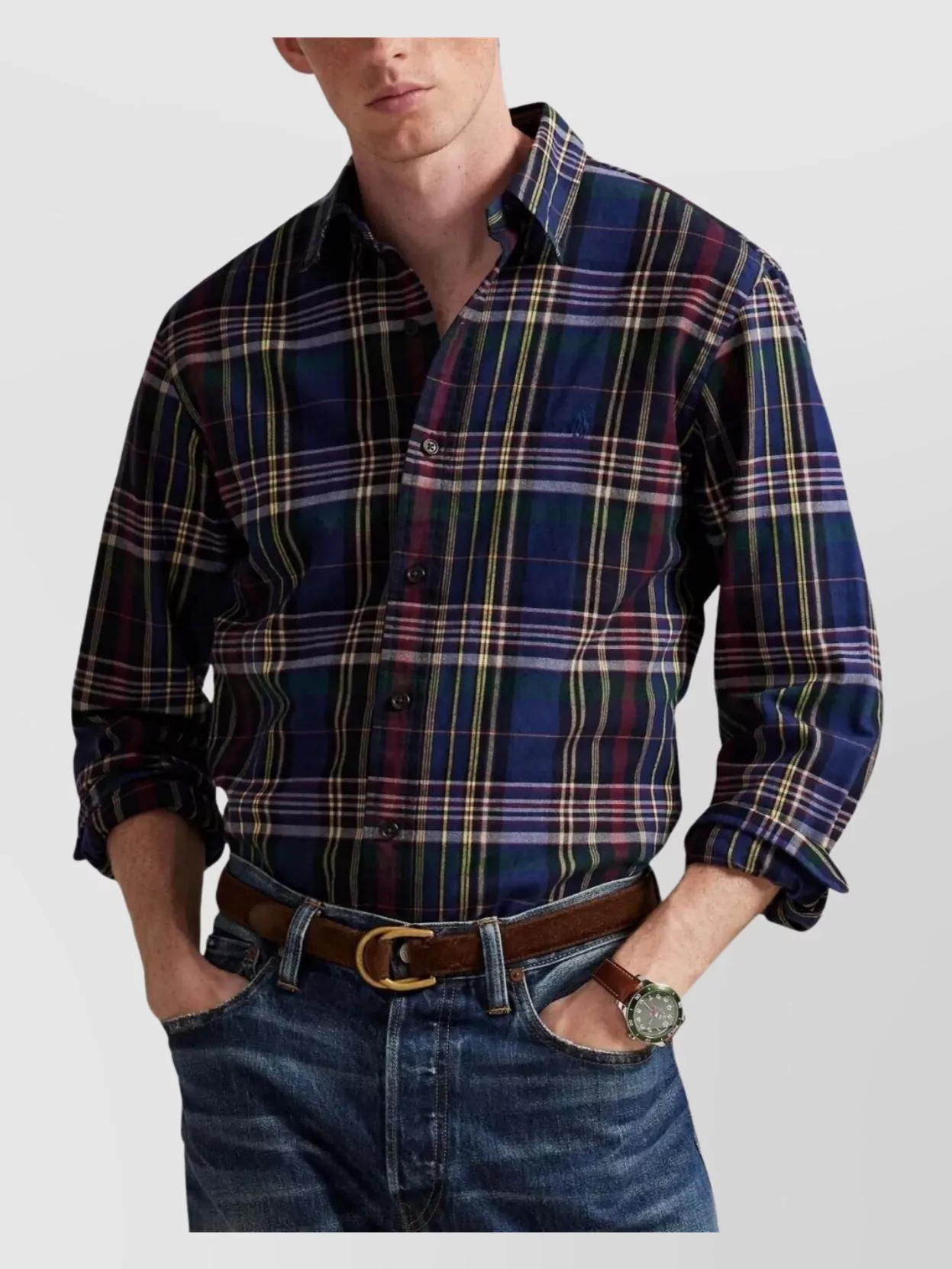 Polo Ralph Lauren Collared Shirt With Curved Hem And Plaid
