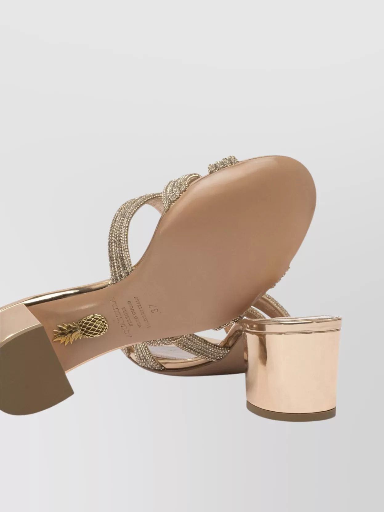 Aquazzura Embellished Block Heel Sandals With Metallic Finish