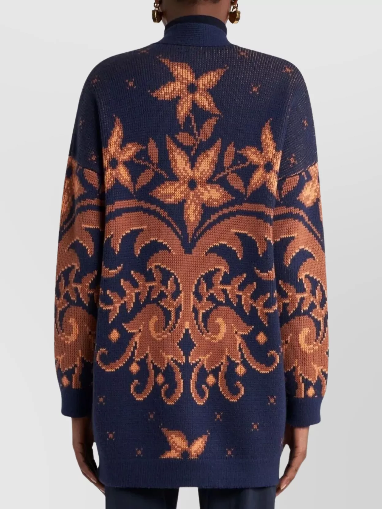 Etro Wool Jacquard V-neck Cardigan With Front Pockets In Blue