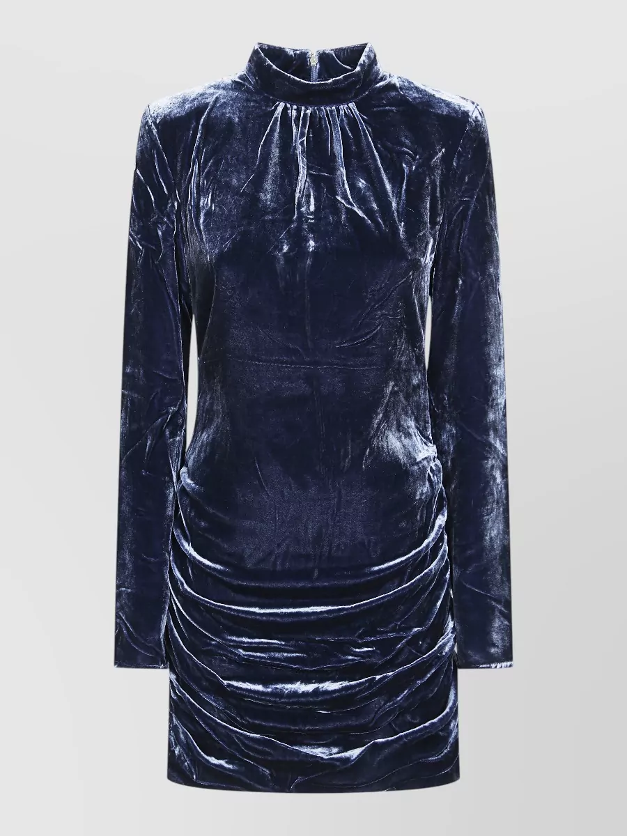 Rotate Silk velvet high neck long sleeve mini dress