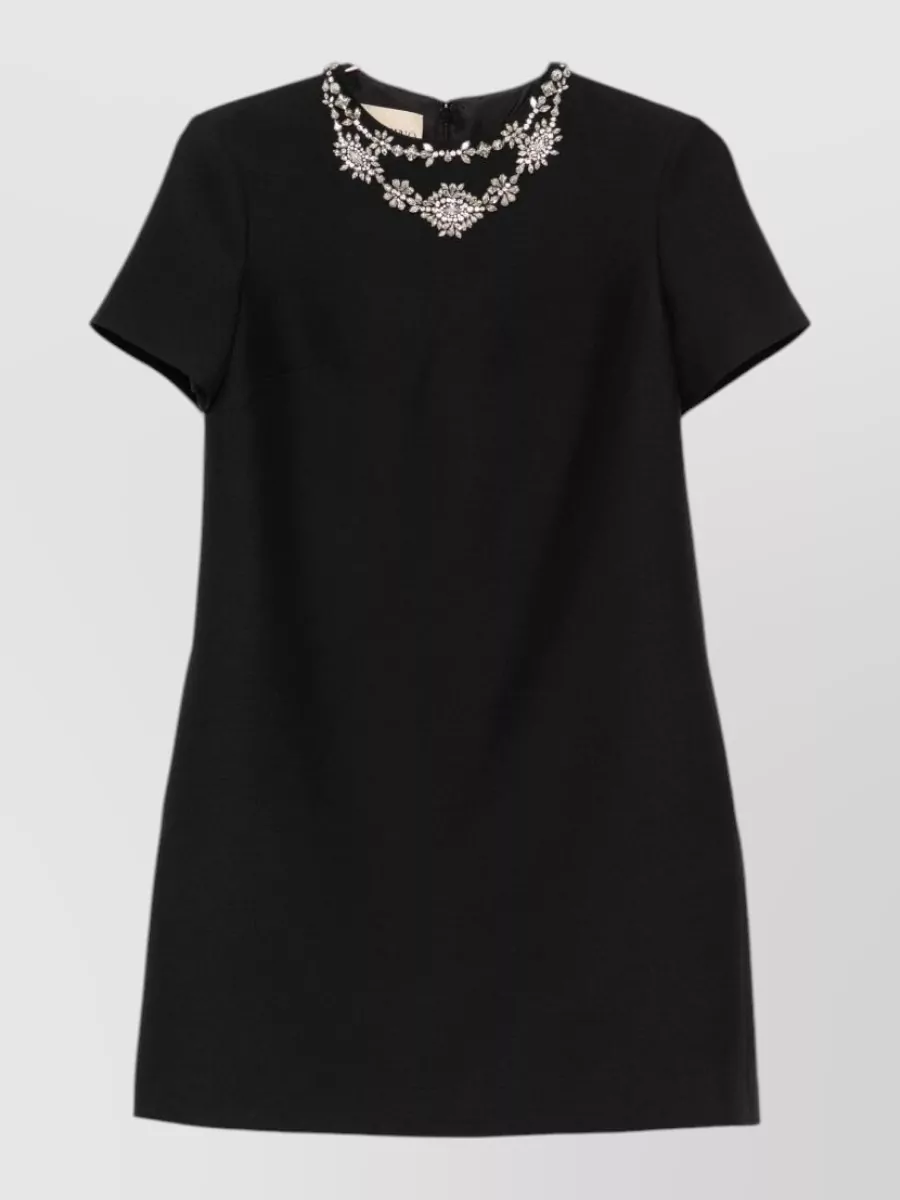 Valentino Silk And Virgin Wool Crystal Embellished Mini Dress