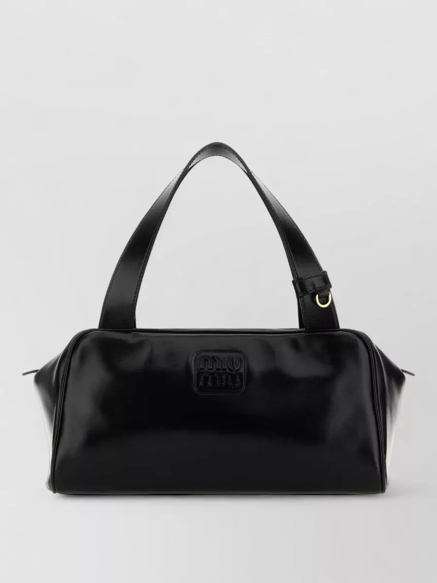 Miu Miu Rectangular Leather Shoulder Bag With Double Handles In Black