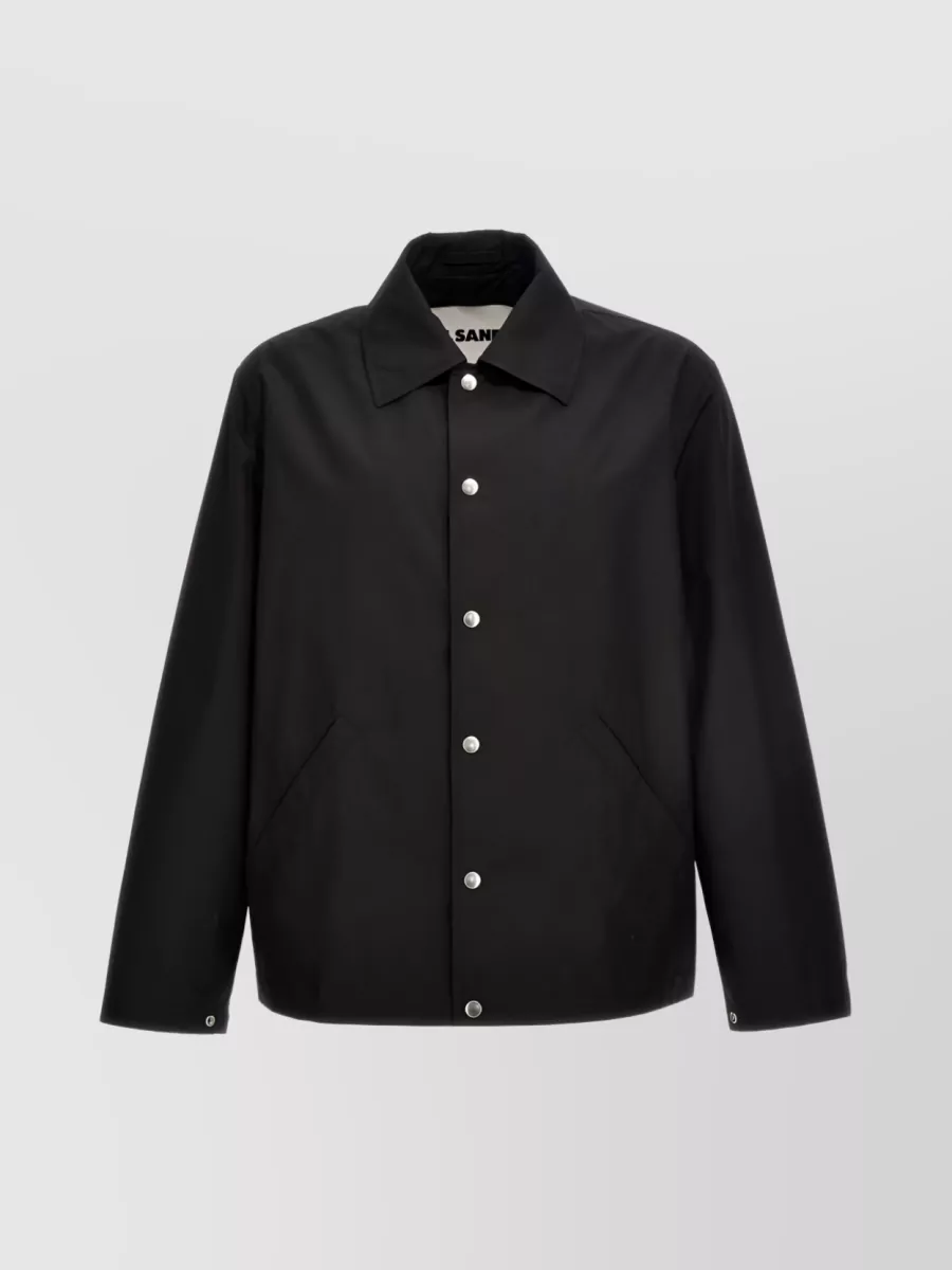Shop Jil Sander Logo Print Cotton Jacket In Black