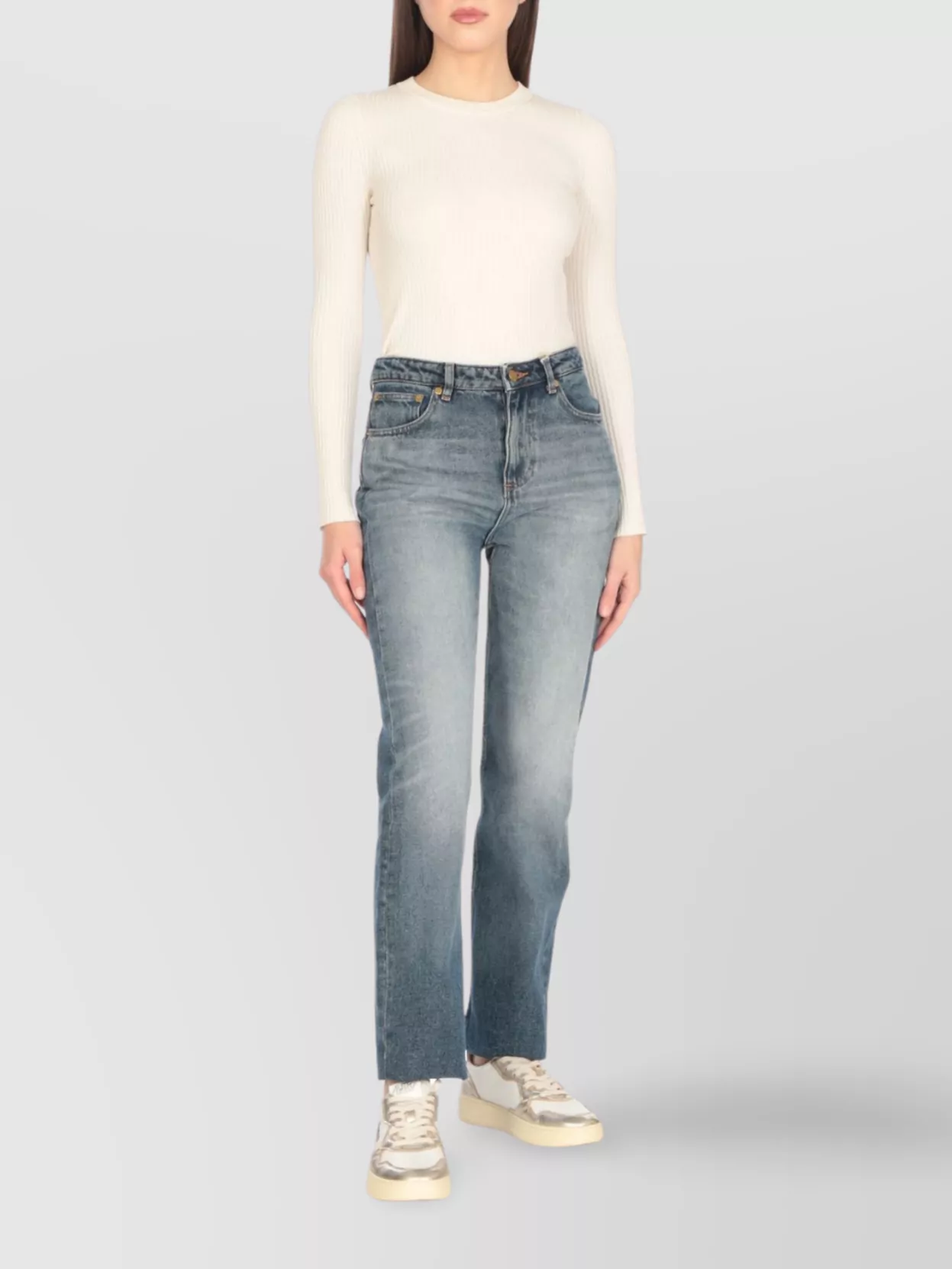 Autry Low Top Leather Sneakers With Metallic Accents In White