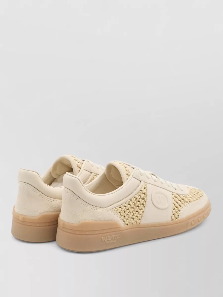 Valentino Garavani Leather And Raffia Low-Top Sneakers