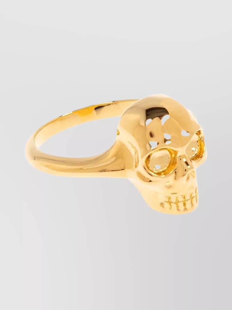 Alexander Mcqueen Polished Gold-Tone Ring With Engraved Skull Design