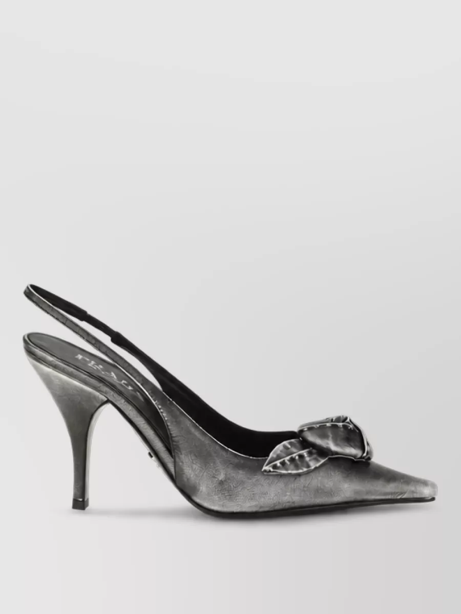 Prada Leather Floral Appliqué Slingback Pumps