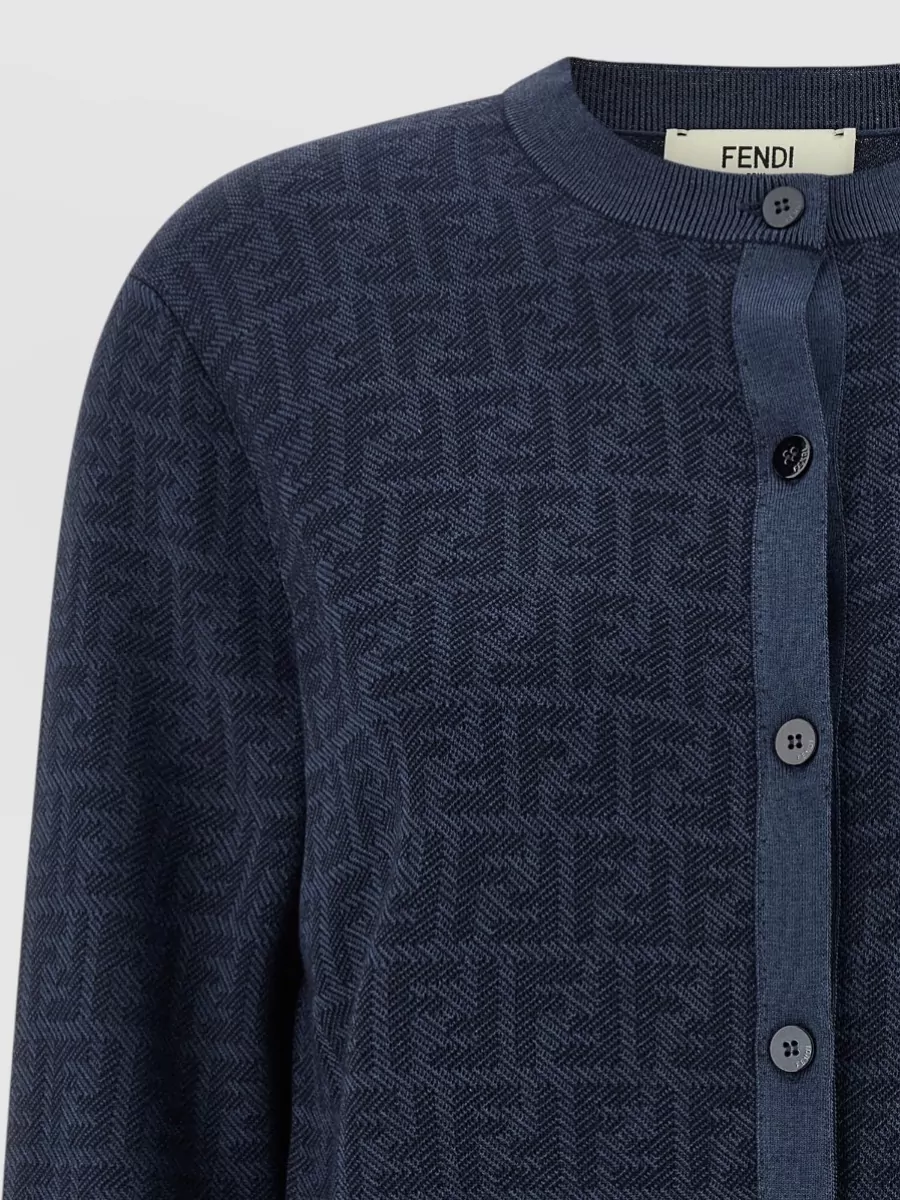Fendi Ff Wool Cardigan Crew Neck Ribbed