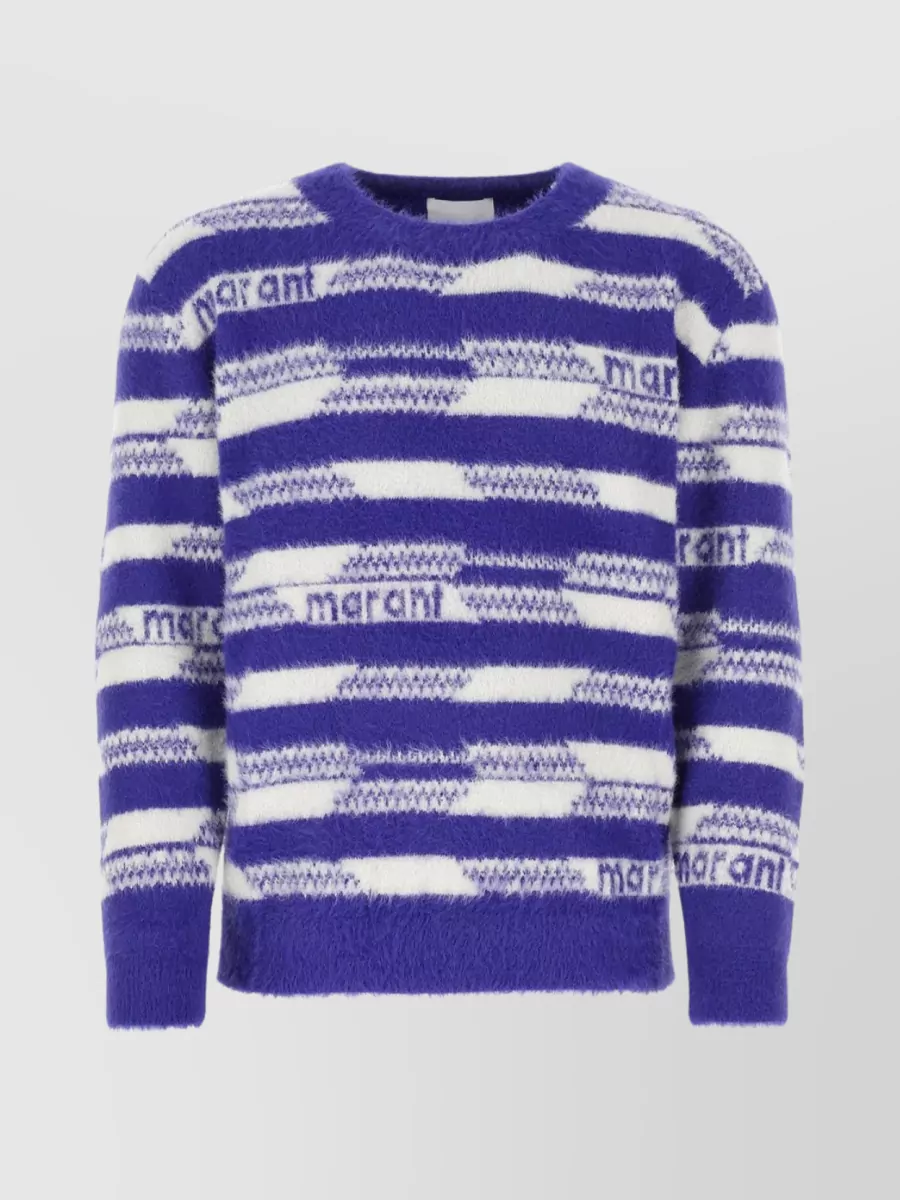 Shop Isabel Marant Oscar Striped Crew Neck Sweater In Purple