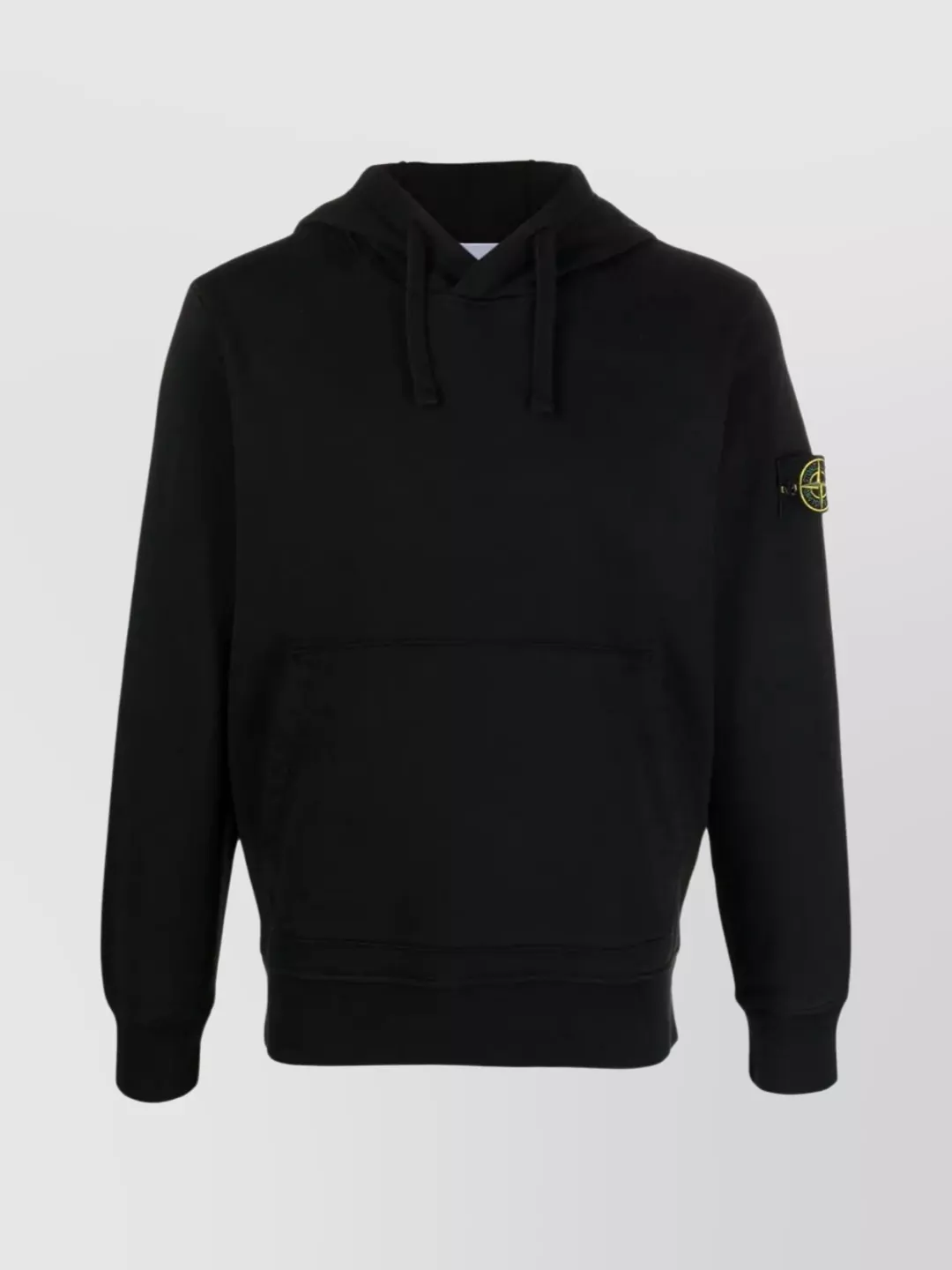 Shop Stone Island Ribbed Drawstring Hooded Sweater In Black