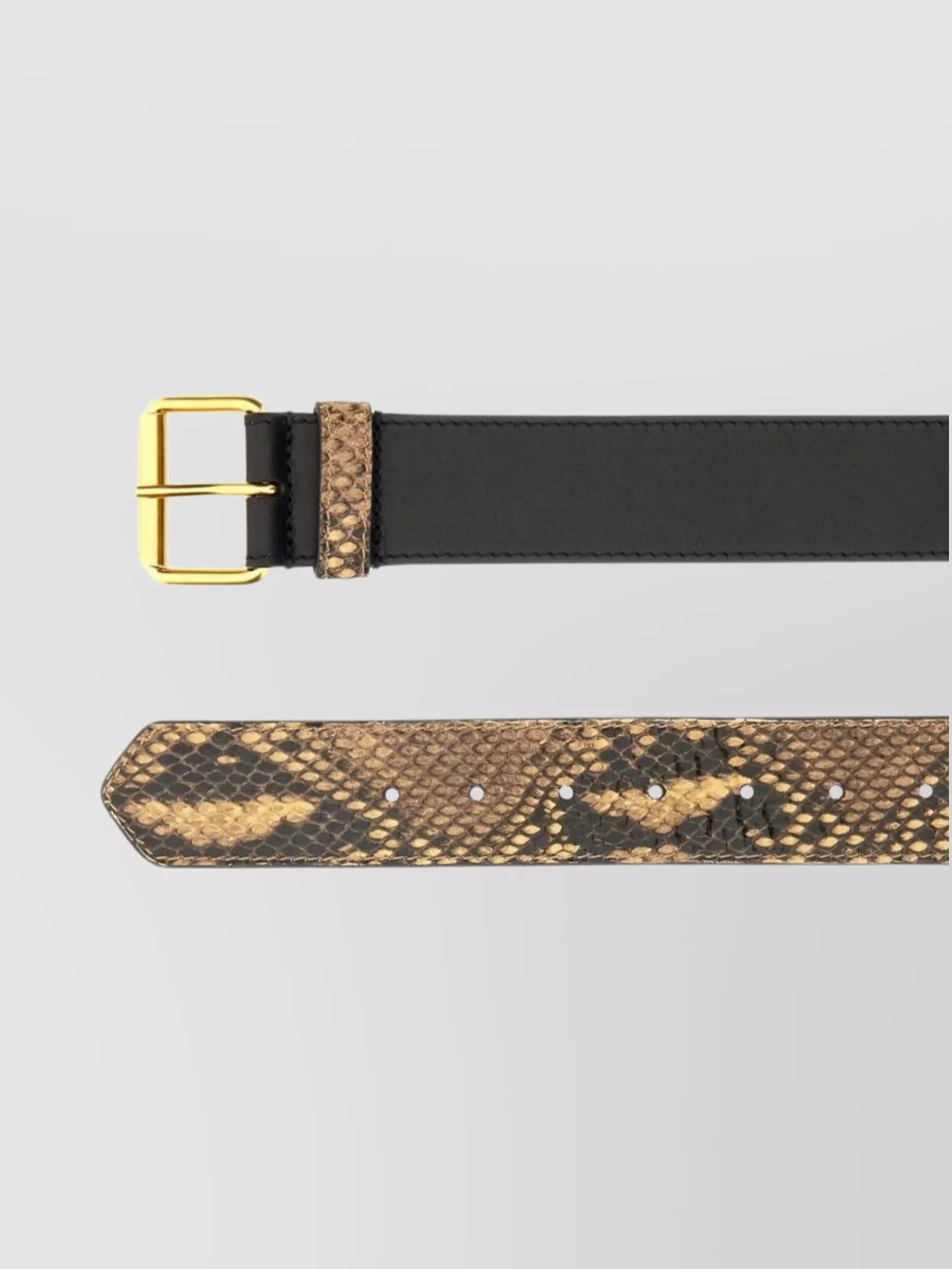 Dries Van Noten Snake Print Leather Belt With Gold Buckle