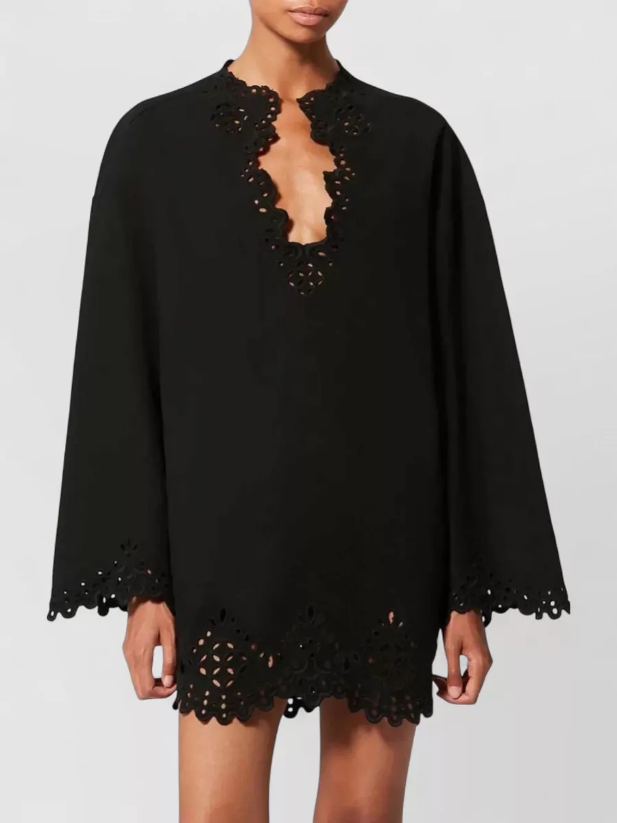 Isabel Marant Etoile Cotton V-Neck Long-Sleeve Mini Dress