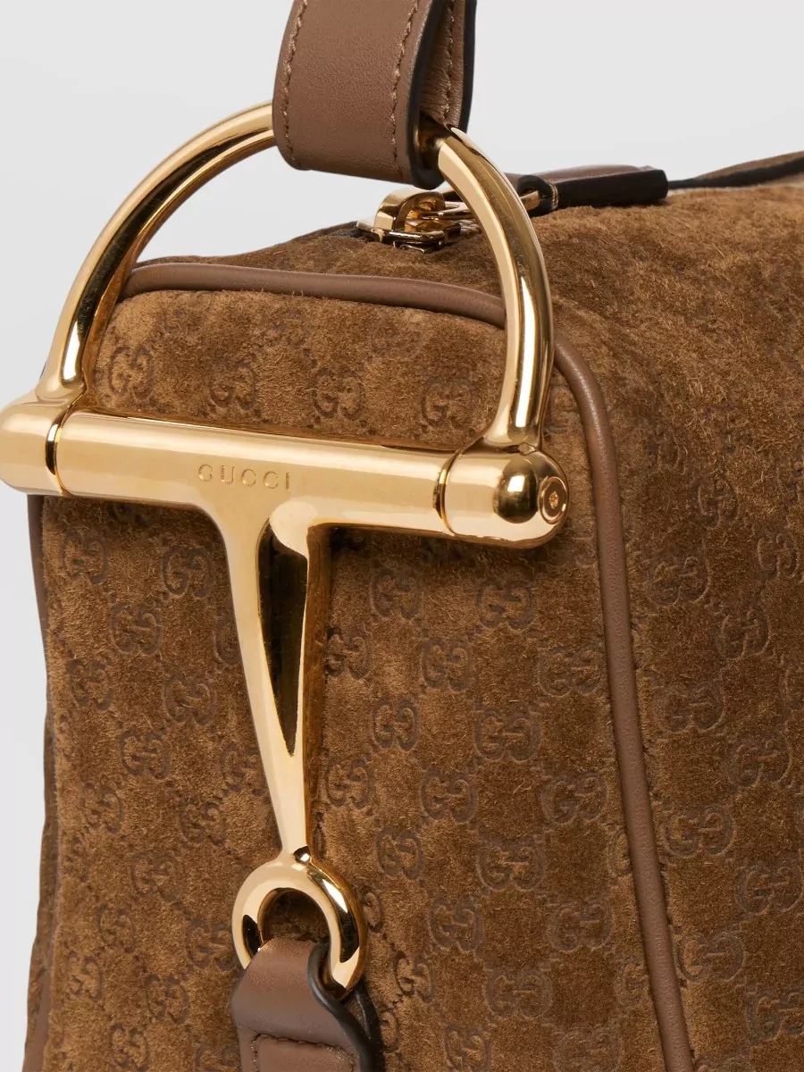 Gucci Half Horsebit Medium Suede Shoulder Bag
