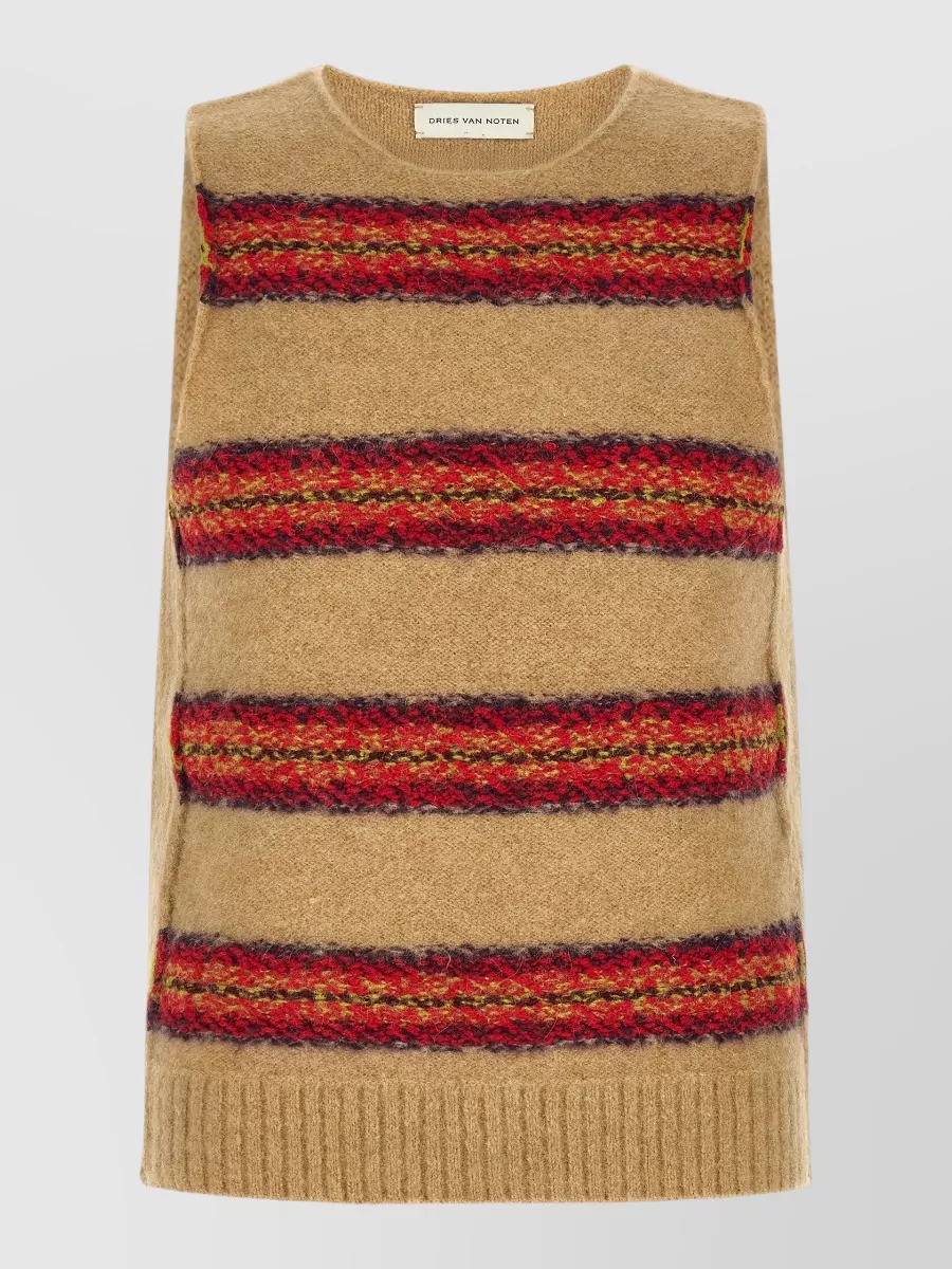 Dries Van Noten Striped sleeveless crewneck knit vest