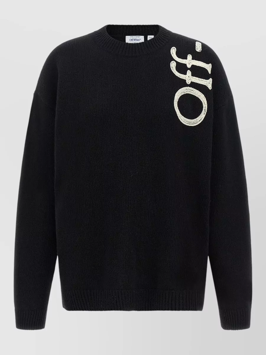Off-White merino wool vertical bookish crewneck sweater