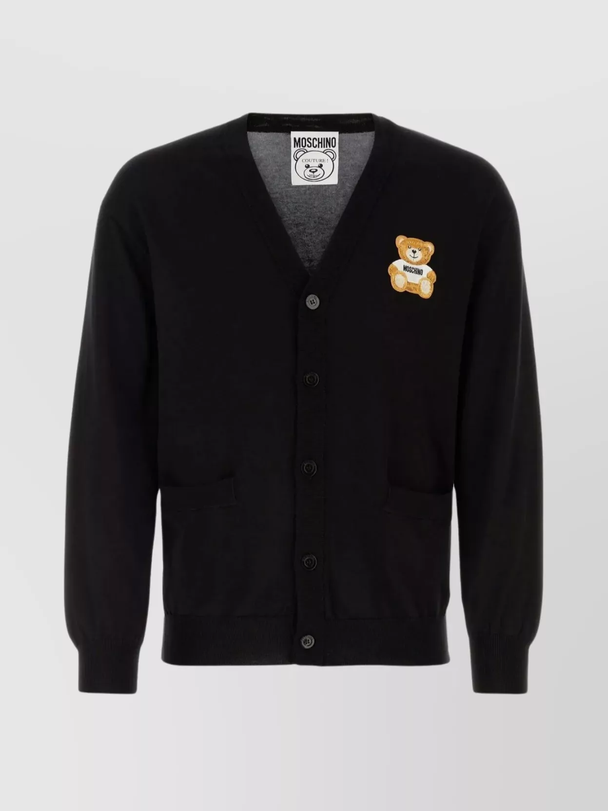 Shop Moschino Teddy Bear Patched Cotton Cardigan