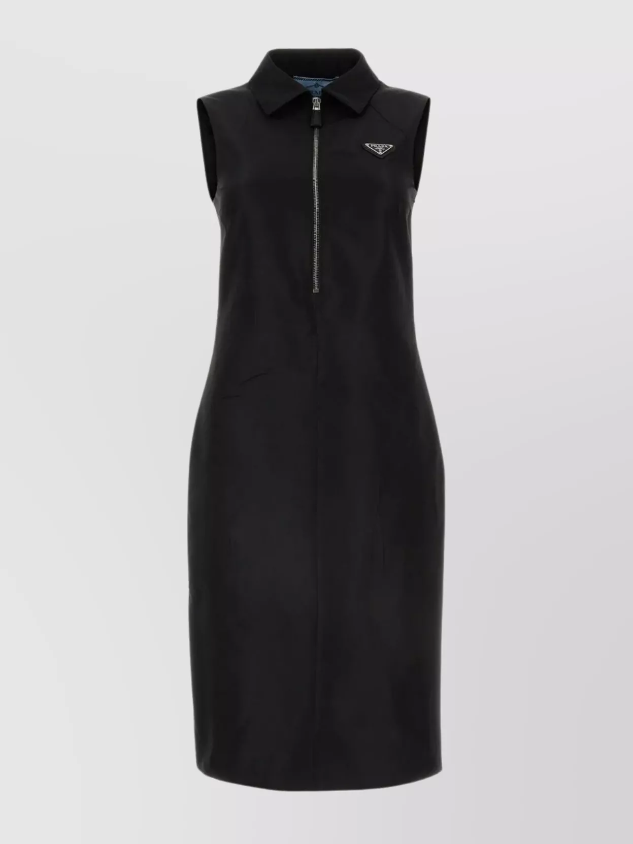 Shop Prada Silk Blend Midi-length Dress With Pointed Collar In Black