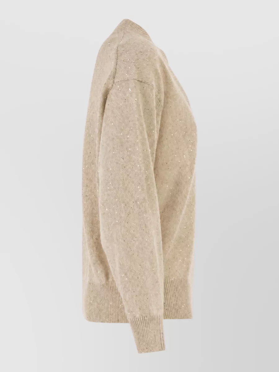 Brunello Cucinelli Linen V-Neck Long-Sleeve Jumper