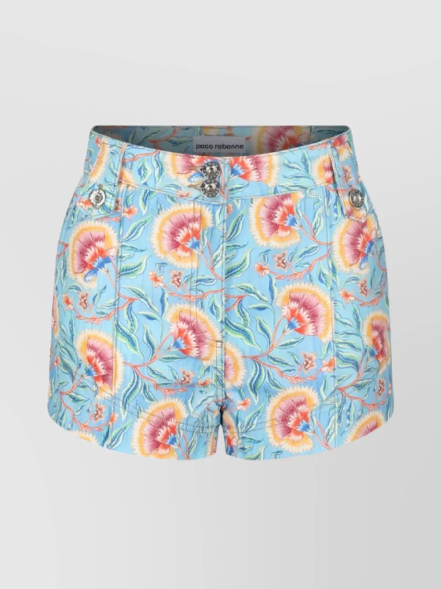 Shop Paco Rabanne Abstract Painterly Cotton Shorts In Blue