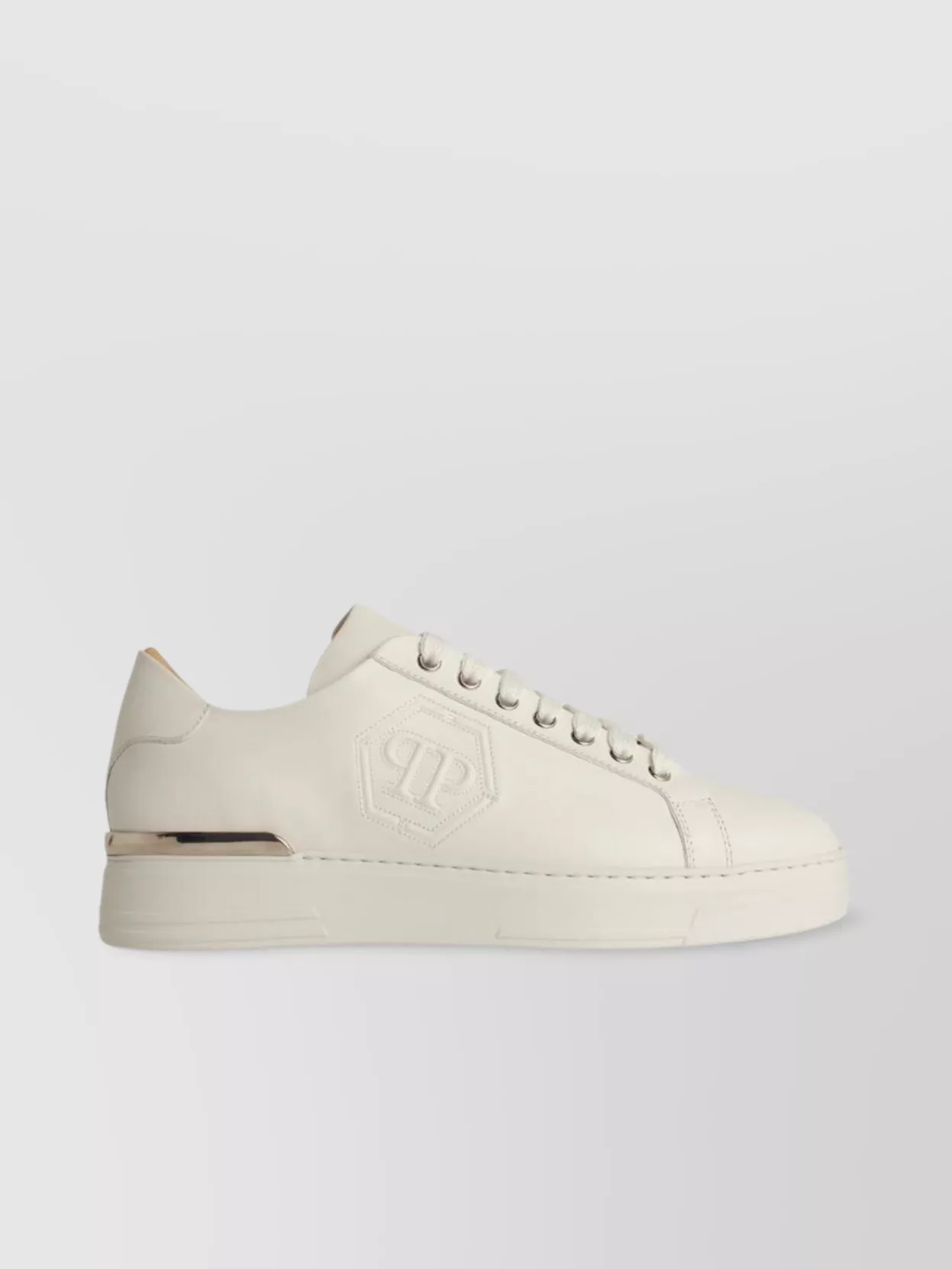 Philipp Plein 'Hexagon' Leather Sneakers Featuring Metallic Detail