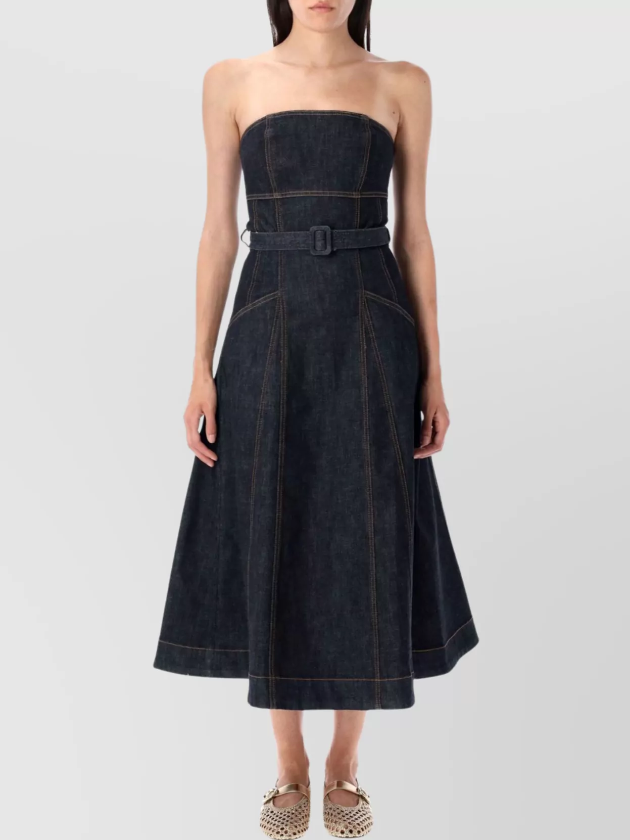 white christmas dresses Strapless Denim Jean Midi Dress M main image 0