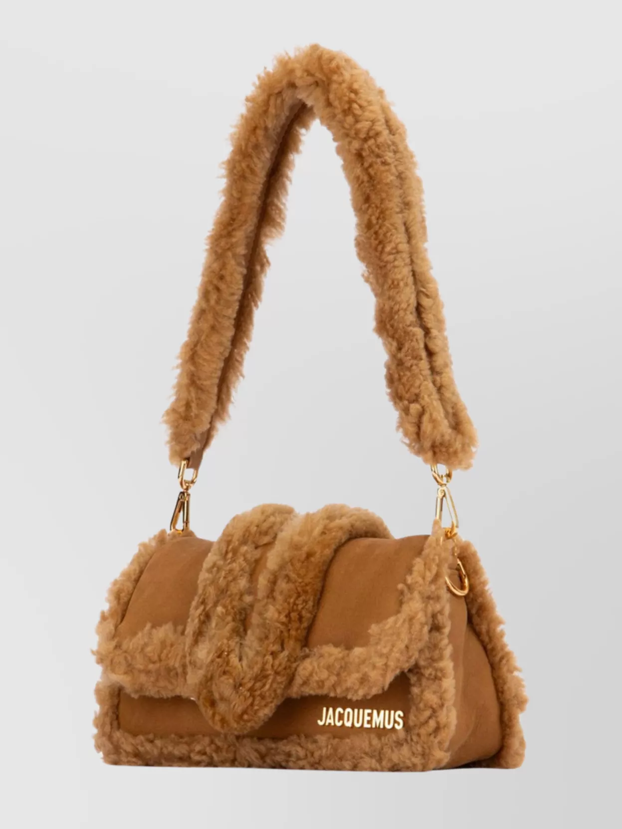Shop Jacquemus Fur Texture Chain Link Shoulder Bag In Brown