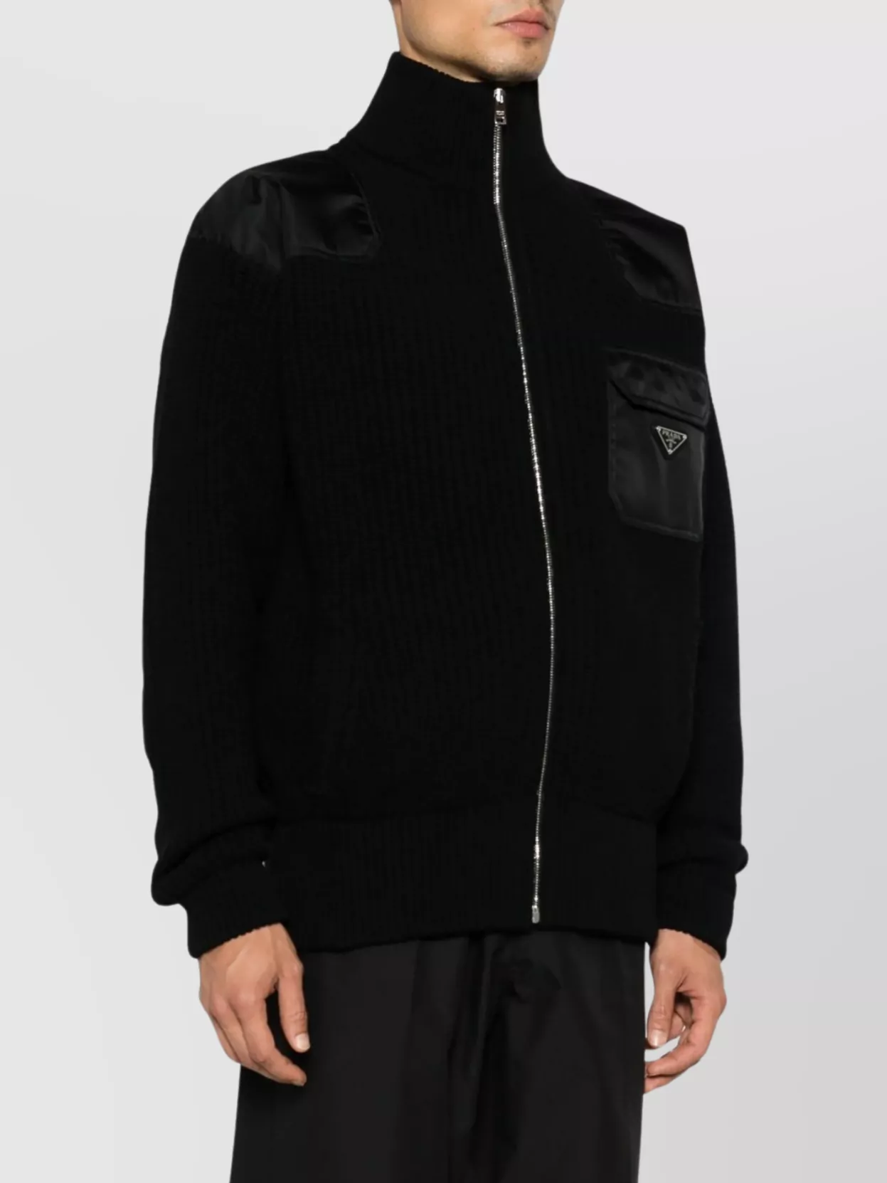 Prada Leather Trimmed Wool Cashmere Cardigan