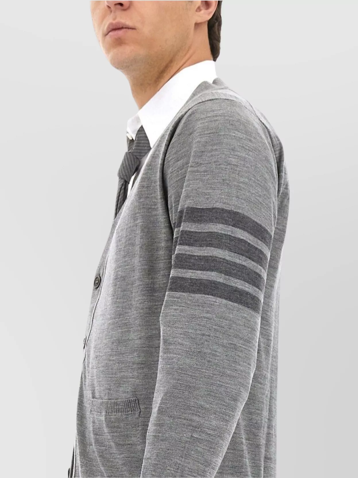 Thom Browne Striped V-Neck Ribbed Cardigan With Long Sleeves