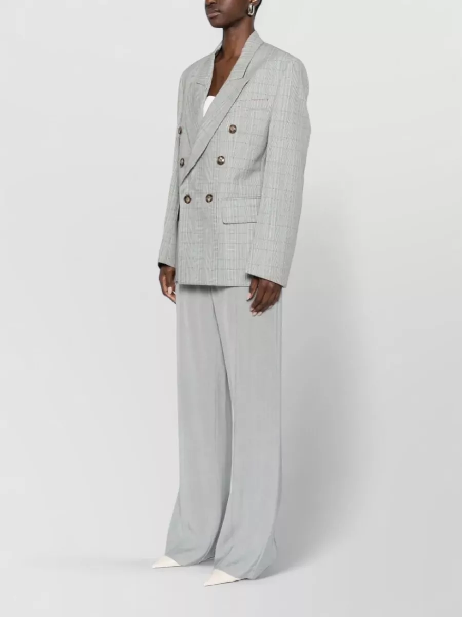 Victoria Beckham Wool Check Double Breasted Tailored Jacket