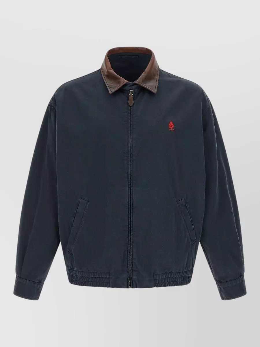 Prada leather collar single breasted jacket