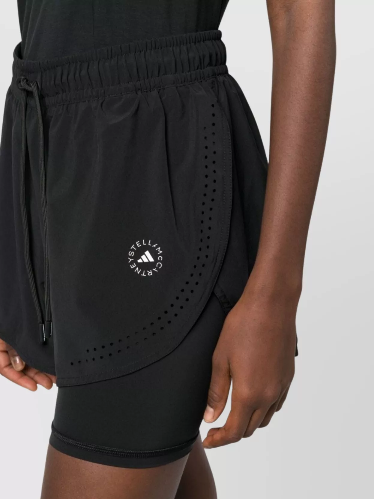 Adidas By Stella Mccartney Layered High-Waisted Shorts Perforated Detailing