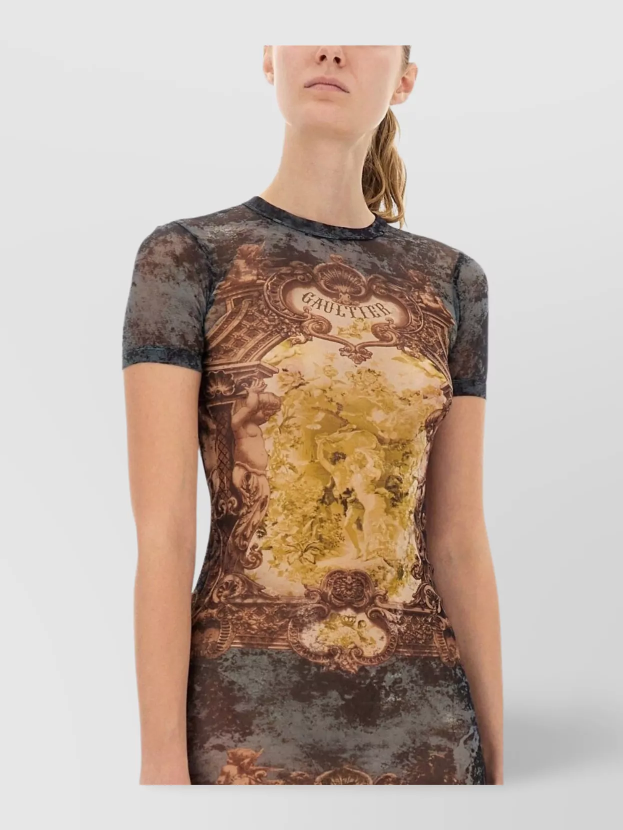 Jean Paul Gaultier Graphic Print Fitted Dress With Sheer Sleeves