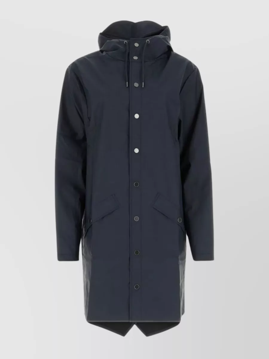 Shop Rains Longer Hooded Raincoat With Back Slit And Transparent Panel In Blue