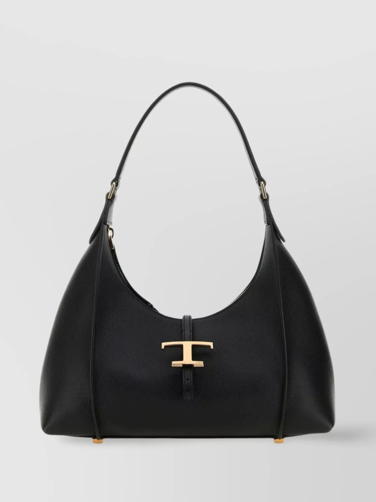 Shop Tod's Leather Shoulder Bag With Adjustable Strap And Metal Feet In Black