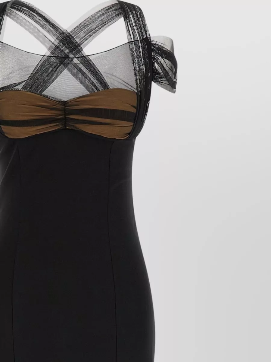 Nensi Dojaka Draped Maxi Dress Padded Cups Mesh