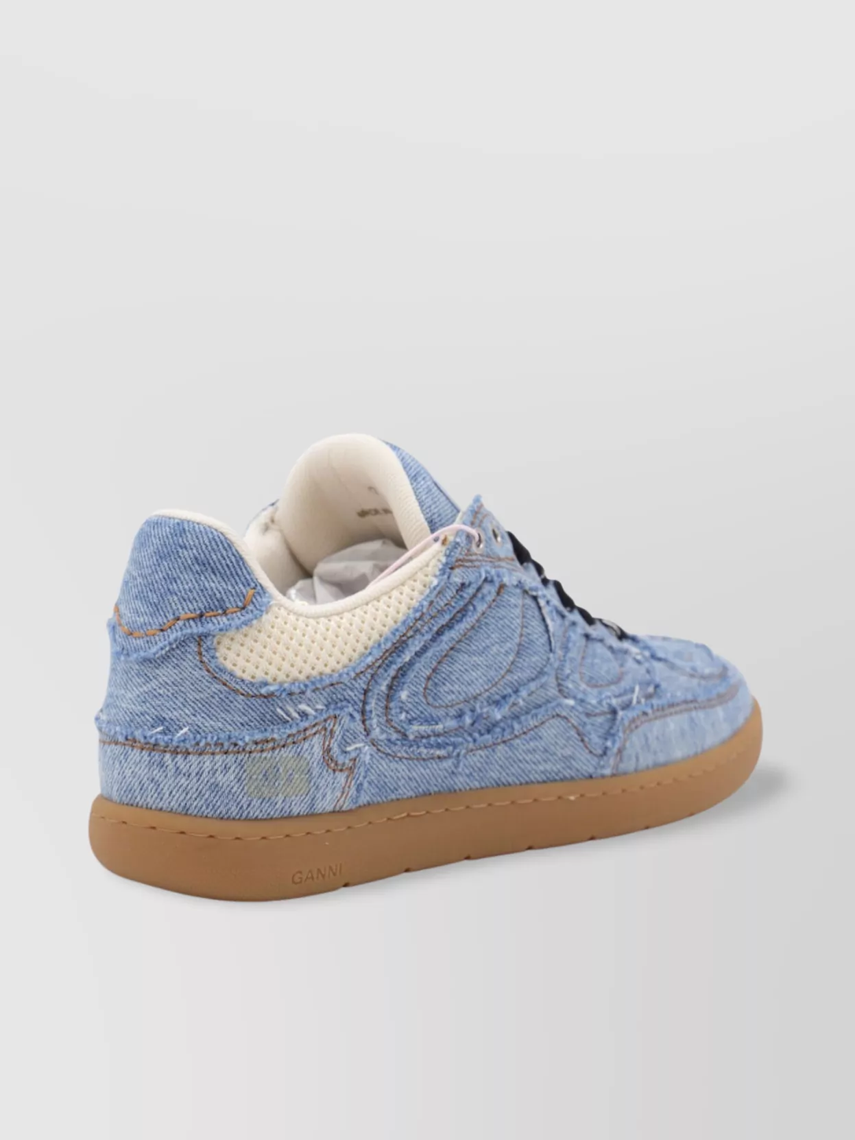 Ganni Low Top Denim Embroidered Sneakers Rubber Sole