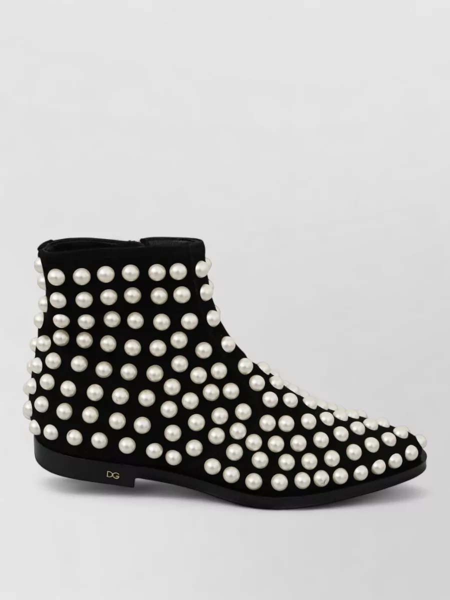 Dolce&Gabbana Suede Pearl Studded Ankle Boots