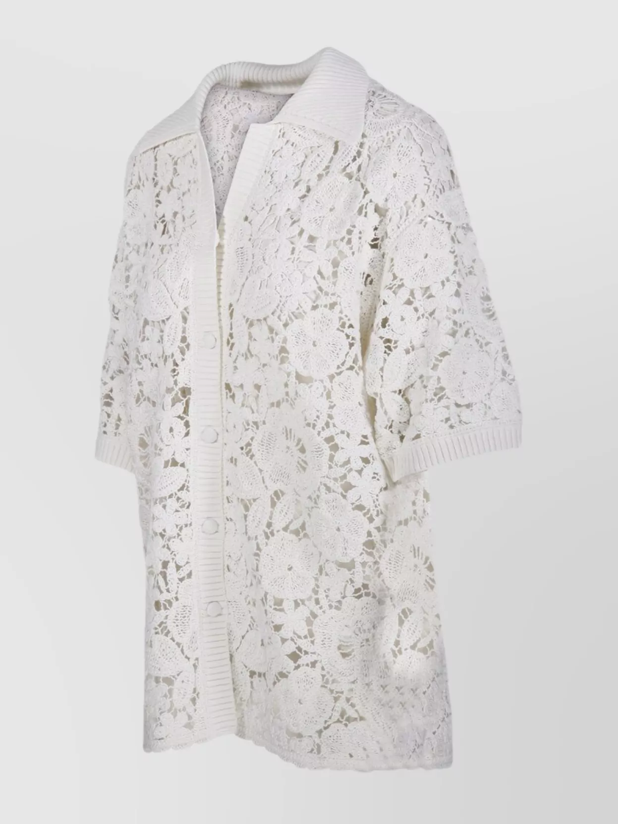 Shop P.a.r.o.s.h Floral Lace Ribbed Collar Short Sleeve Top
