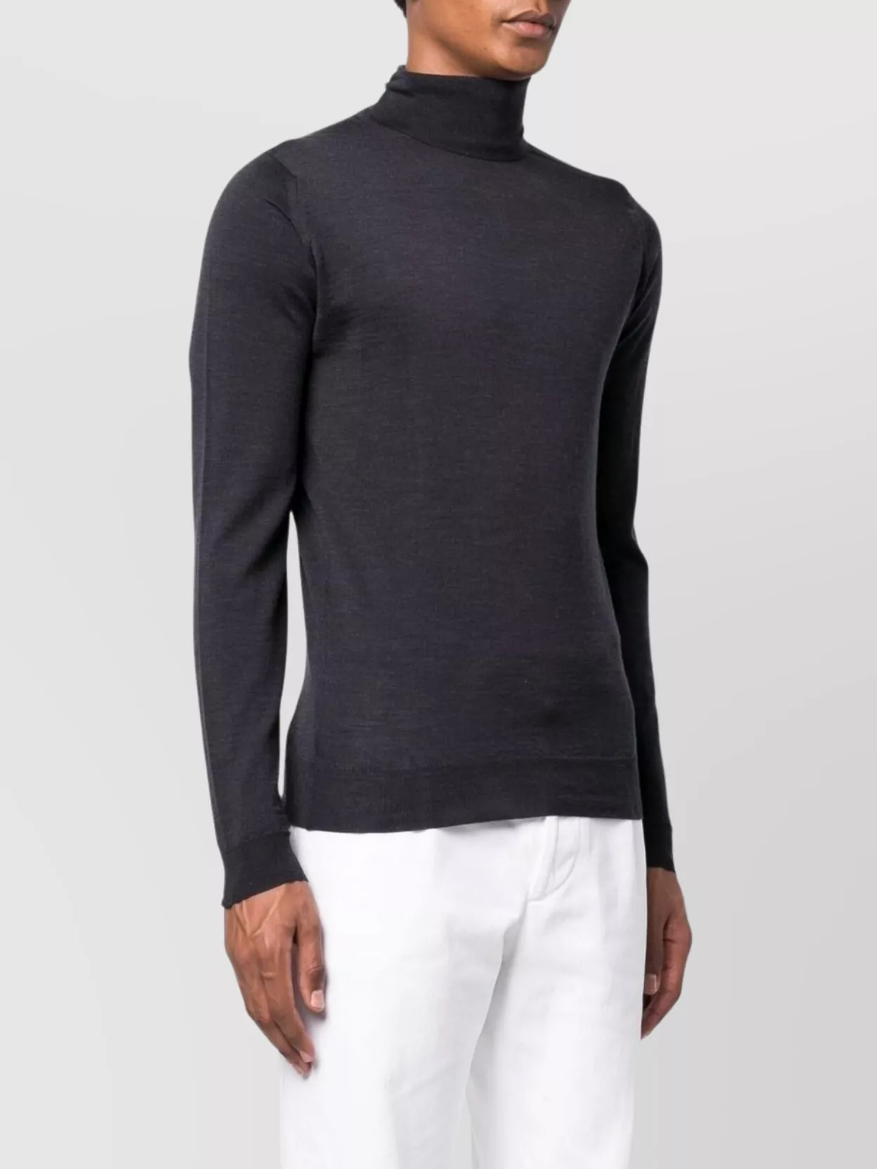 John Smedley Smoke Grey Merino Wool Turtleneck Sweater