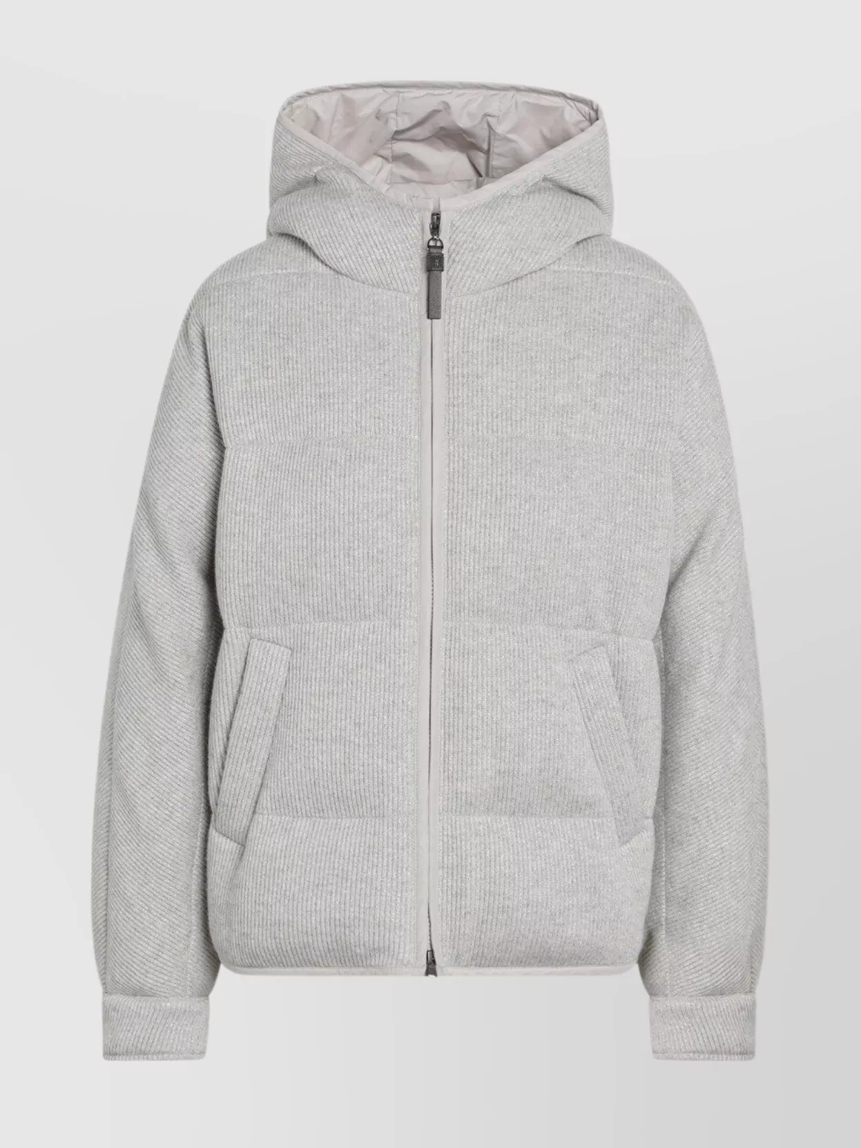 Brunello Cucinelli Greige Down Jacket In Cashmere Knit Women In Gray