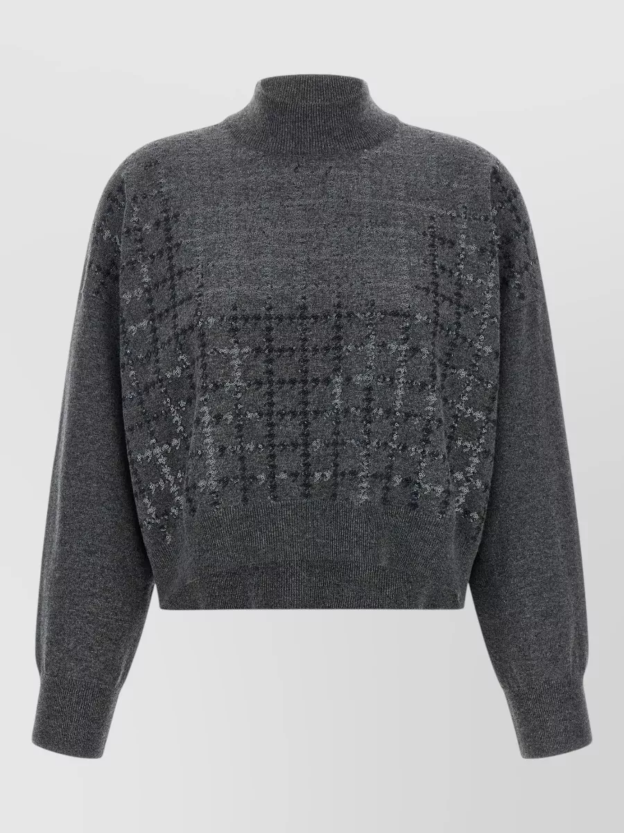 Brunello Cucinelli cashmere ribbed turtleneck sequin loose-fit sweatshirt
