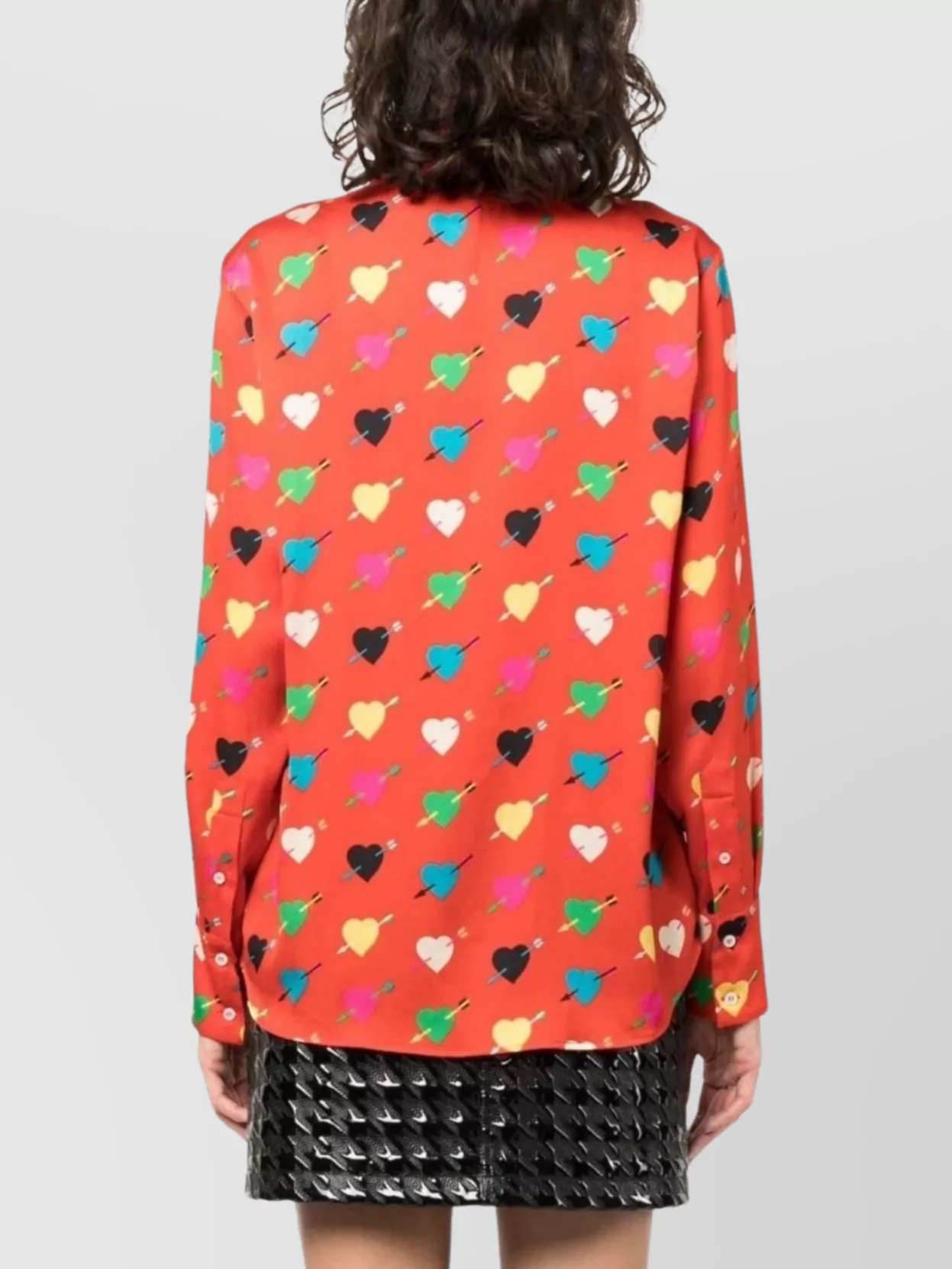 Msgm Red Shirt With Arrowed Heart Print Motif In Red