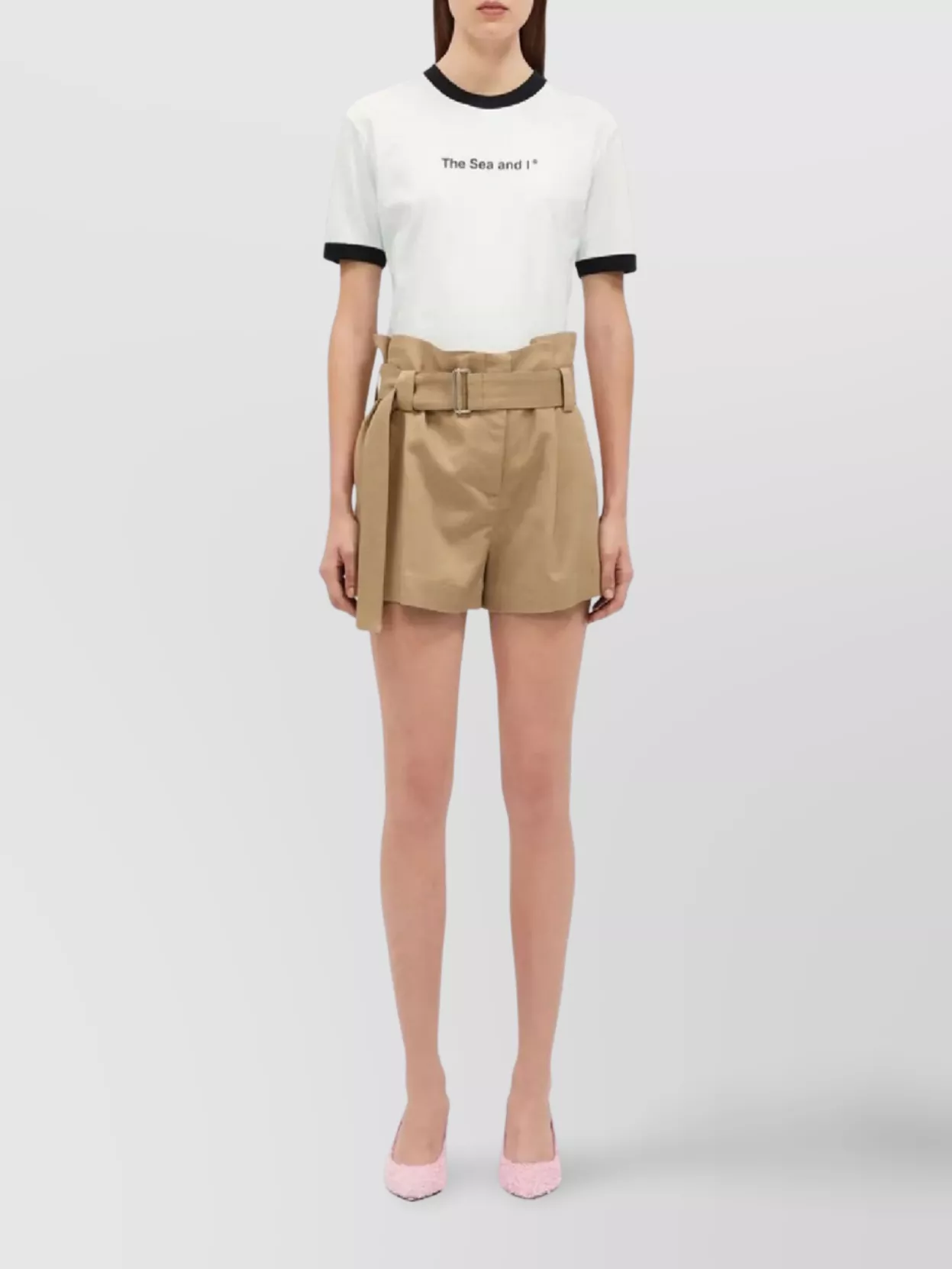 Msgm Tailored Beige Bermuda Shorts With Belted Waist In Brown