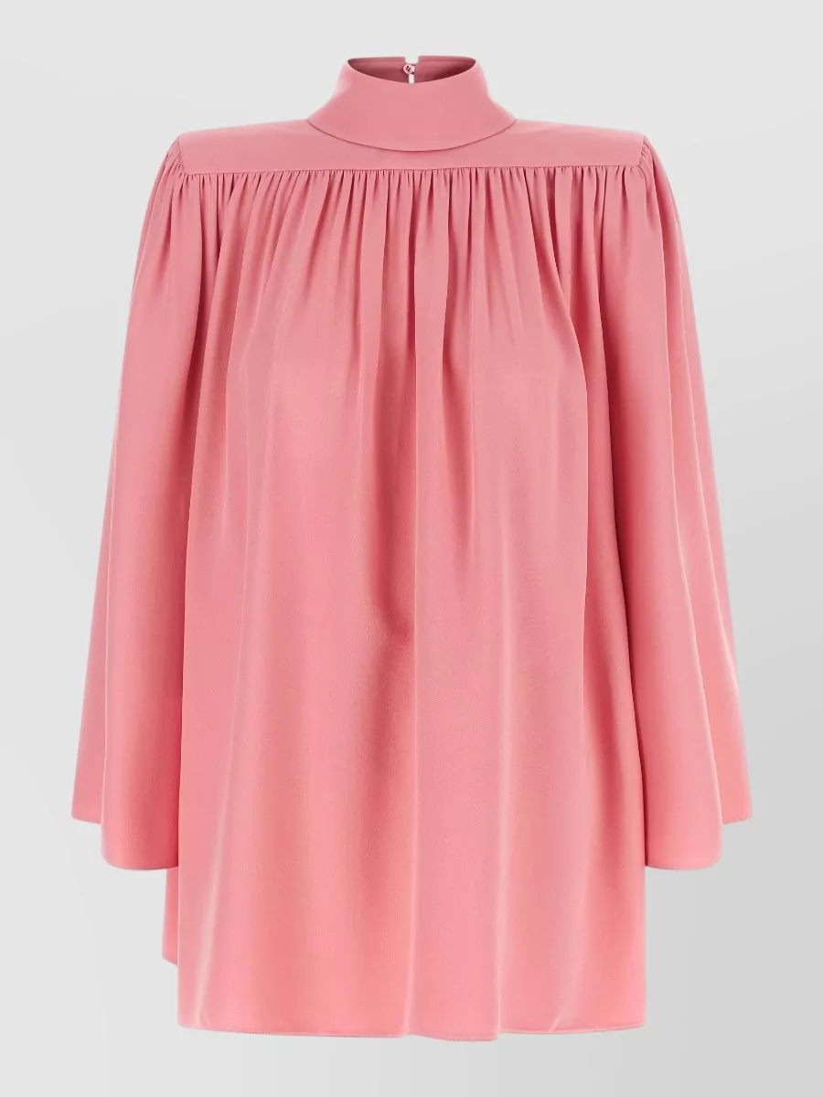Valentino Garavani silk pleated high neck long sleeve midi dress