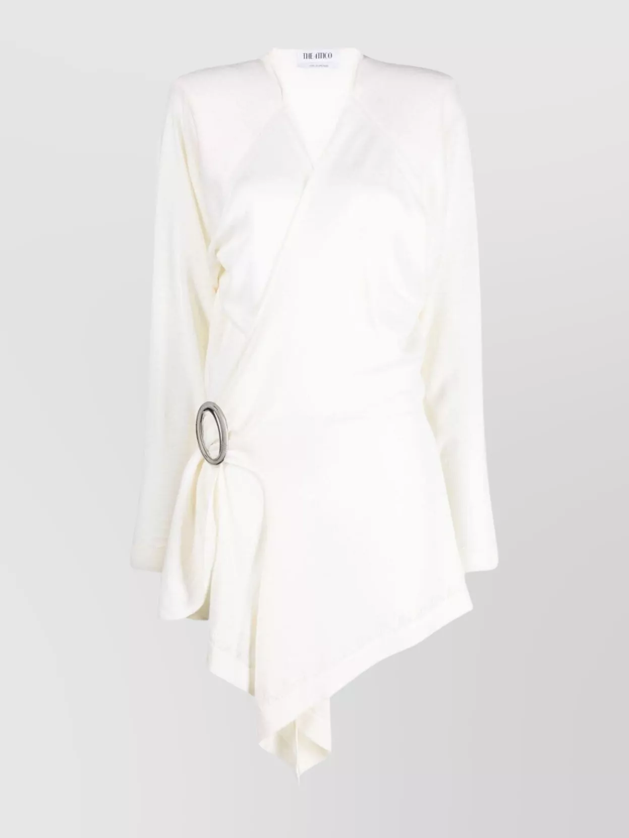 Shop Attico Hurely Asymmetric Hem Wrap Dress In White