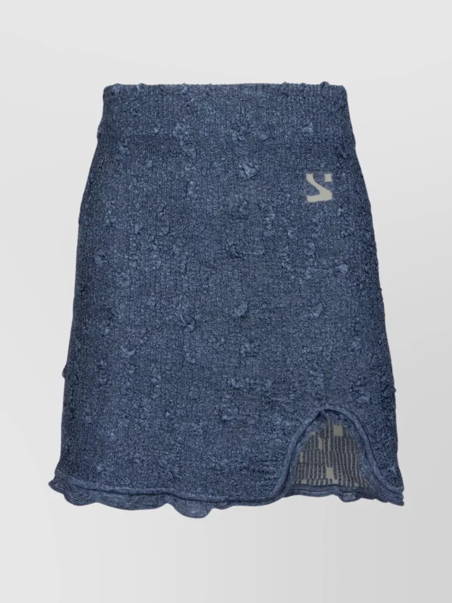 Shop Yuzefi Asymmetric Textured Skirt With Scalloped Trim In Blue